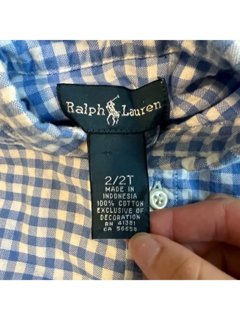 Ralph Lauren Gingham Shirt Boys Blue White Cotton Long Sleeve Button Down Size 2